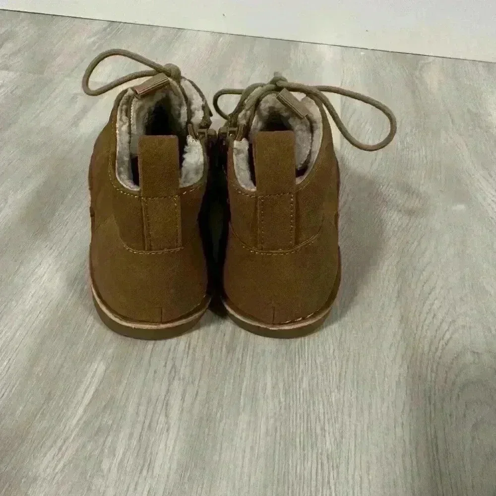 Kids Brown Suede Faux Fur Lined Winter Boots Side Zip Lace Up Size 13 M